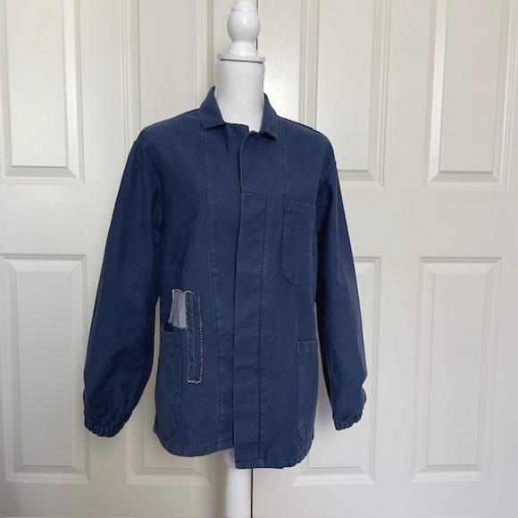 NWOT French Work Jacket Blue Cotton Chore Coat Utility Workwear Style Size Small - Picture 4 of 11
